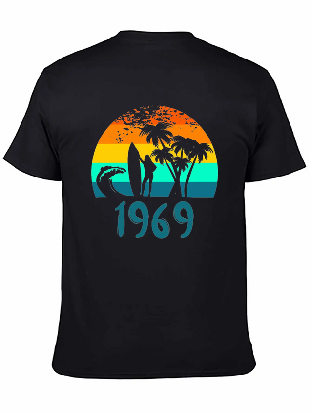 1969 Surf Girl At Sunset Teal Lightweight Cotton T-Shirt – Daily Comfort Graphic Shirt
