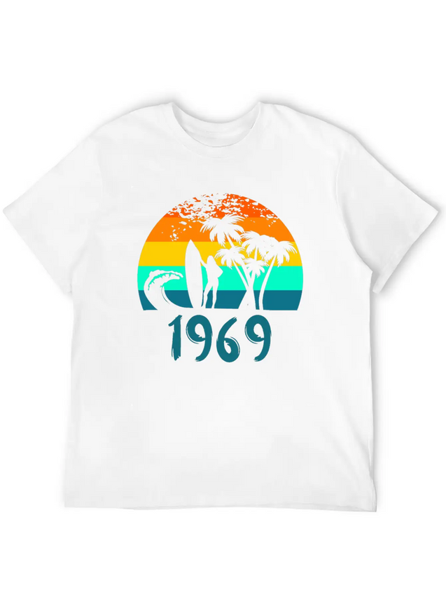 1969 Surf Girl At Sunset Teal Lightweight Cotton T-Shirt – Daily Comfort Graphic Shirt