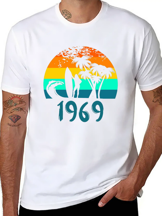 1969 Surf Girl At Sunset Teal Lightweight Cotton T-Shirt – Daily Comfort Graphic Shirt