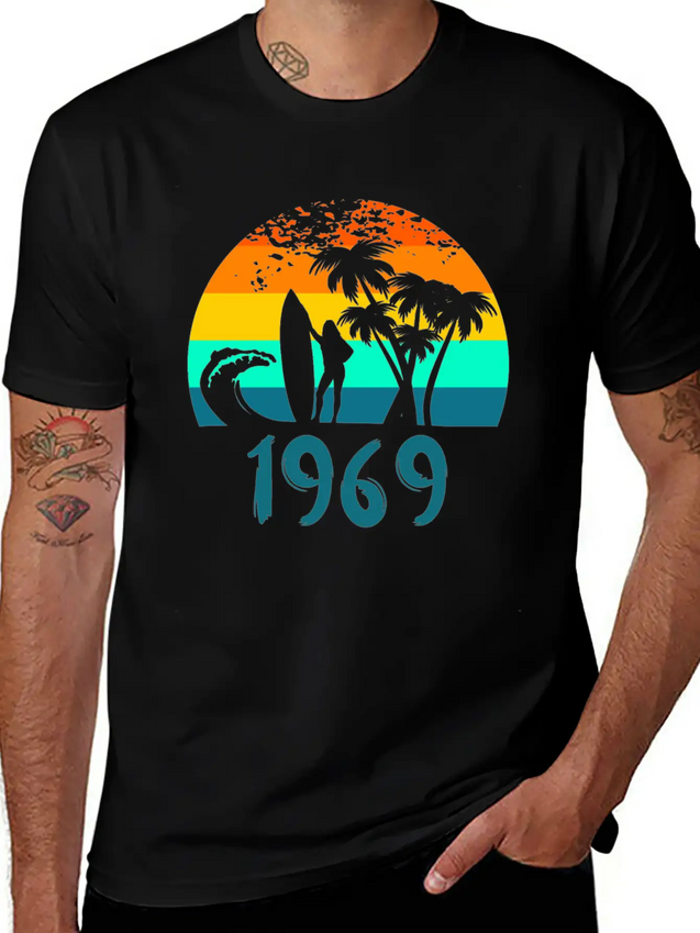 1969 Surf Girl At Sunset Teal Lightweight Cotton T-Shirt – Daily Comfort Graphic Shirt