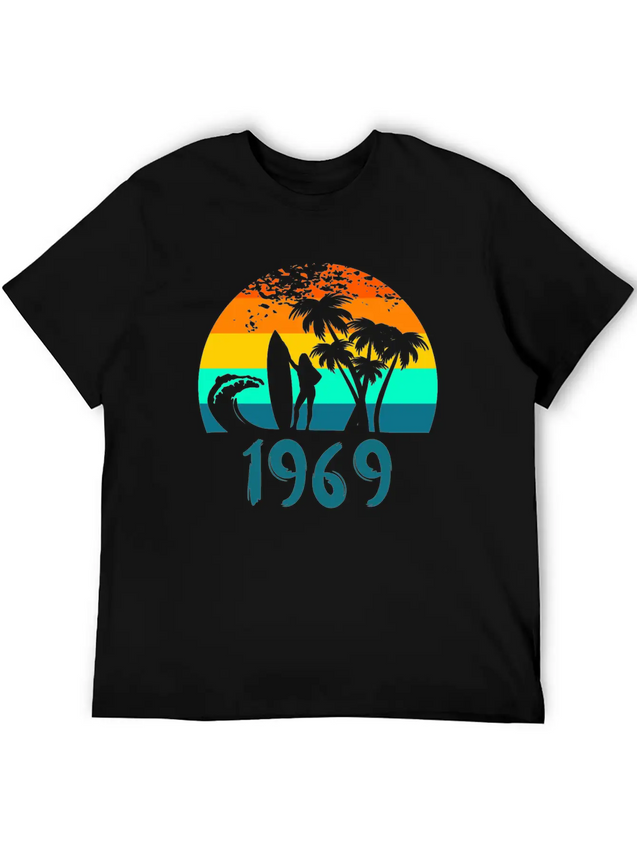 1969 Surf Girl At Sunset Teal Lightweight Cotton T-Shirt – Daily Comfort Graphic Shirt
