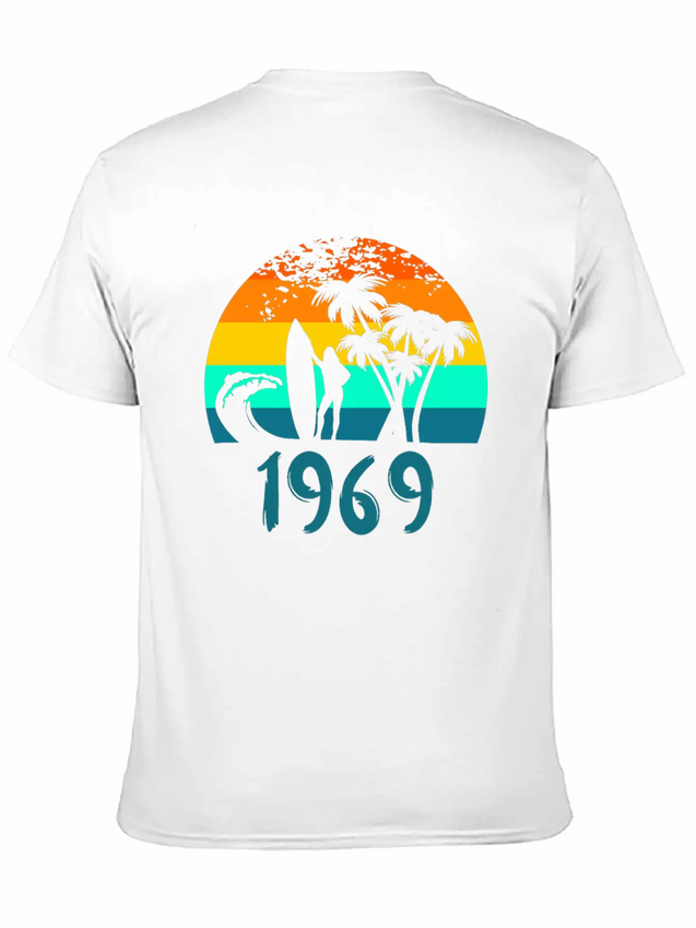1969 Surf Girl At Sunset Teal Lightweight Cotton T-Shirt – Daily Comfort Graphic Shirt