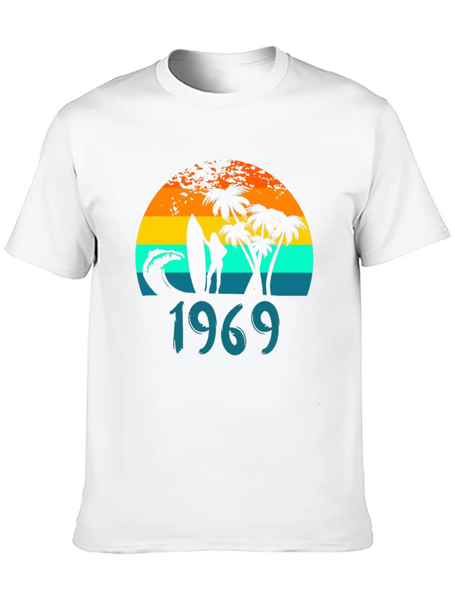 1969 Surf Girl At Sunset Teal Lightweight Cotton T-Shirt – Daily Comfort Graphic Shirt