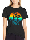1969 Surf Girl At Sunset Teal Lightweight Cotton T-Shirt – Daily Comfort Graphic Shirt