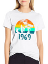 1969 Surf Girl At Sunset Teal Lightweight Cotton T-Shirt – Daily Comfort Graphic Shirt