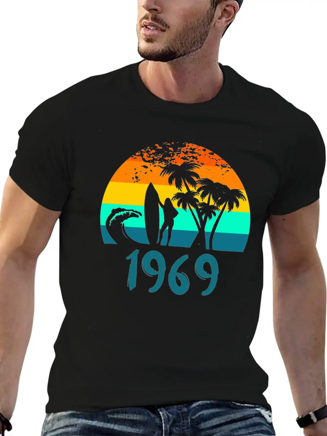 1969 Surf Girl At Sunset Teal Lightweight Cotton T-Shirt – Daily Comfort Graphic Shirt