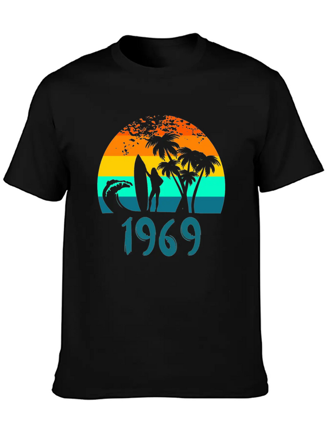 1969 Surf Girl At Sunset Teal Lightweight Cotton T-Shirt – Daily Comfort Graphic Shirt
