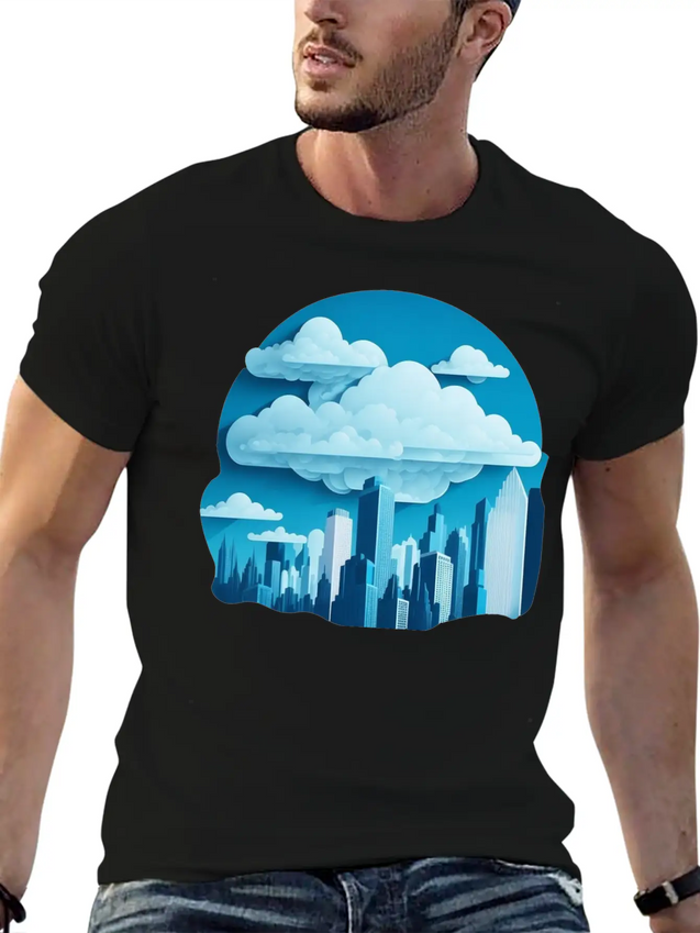 A Cityscape Made Of Clouds. Lightweight Cotton T-Shirt – Daily Comfort Graphic Shirt