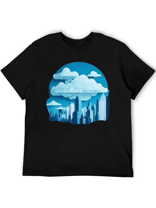 A Cityscape Made Of Clouds. Lightweight Cotton T-Shirt – Daily Comfort Graphic Shirt