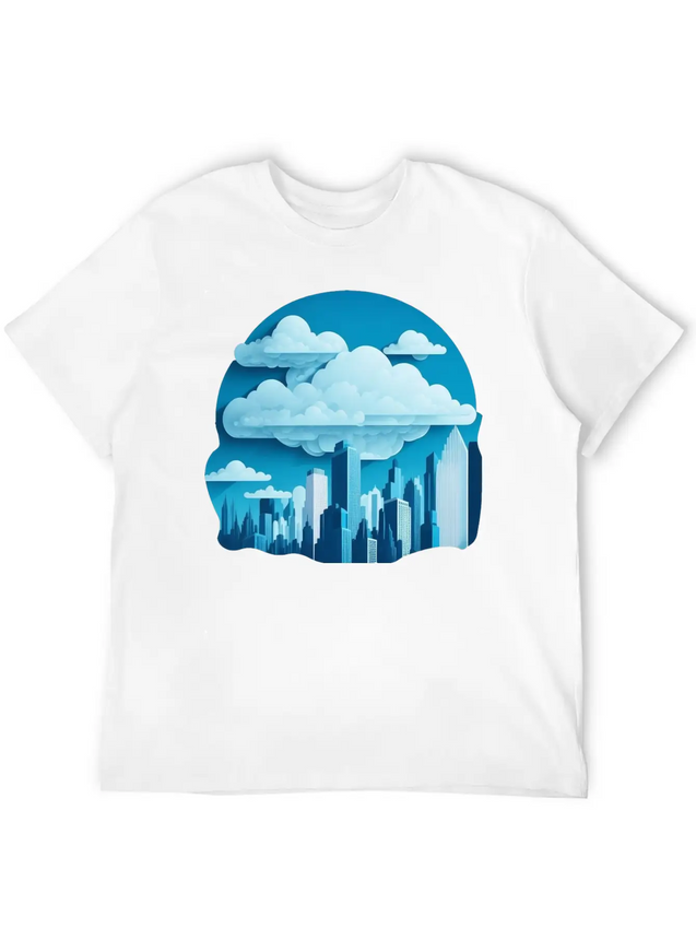 A Cityscape Made Of Clouds. Lightweight Cotton T-Shirt – Daily Comfort Graphic Shirt