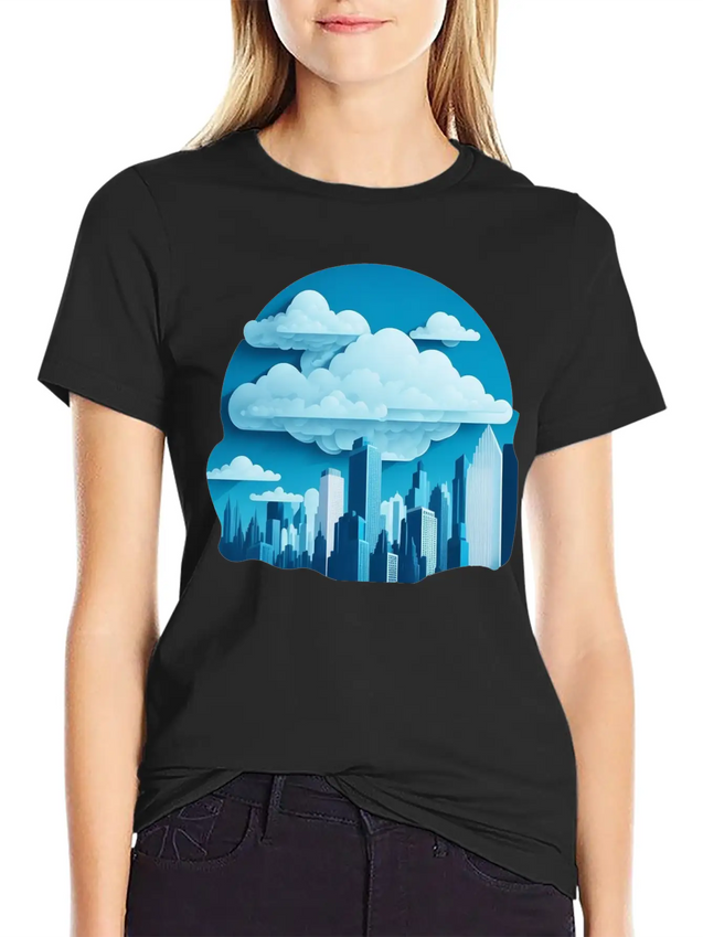 A Cityscape Made Of Clouds. Lightweight Cotton T-Shirt – Daily Comfort Graphic Shirt