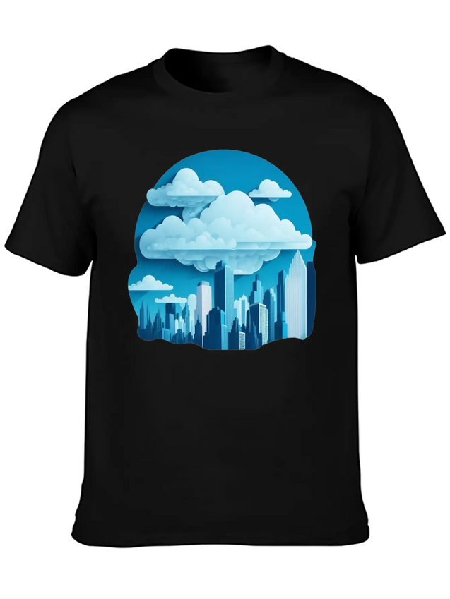 A Cityscape Made Of Clouds. Lightweight Cotton T-Shirt – Daily Comfort Graphic Shirt