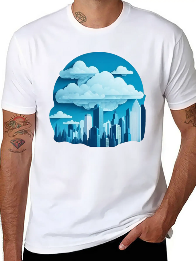 A Cityscape Made Of Clouds. Lightweight Cotton T-Shirt – Daily Comfort Graphic Shirt