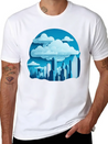 A Cityscape Made Of Clouds. Lightweight Cotton T-Shirt – Daily Comfort Graphic Shirt