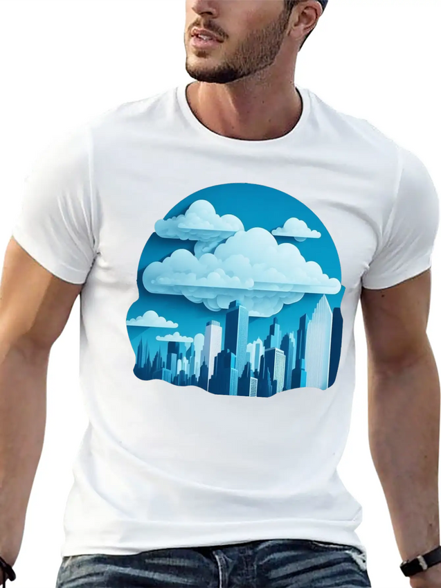 A Cityscape Made Of Clouds. Lightweight Cotton T-Shirt – Daily Comfort Graphic Shirt