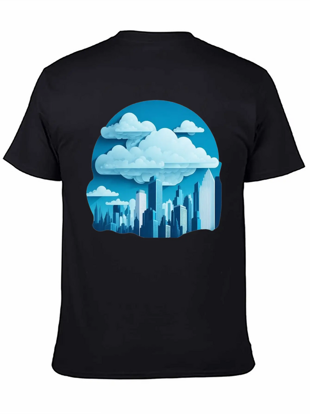 A Cityscape Made Of Clouds. Lightweight Cotton T-Shirt – Daily Comfort Graphic Shirt