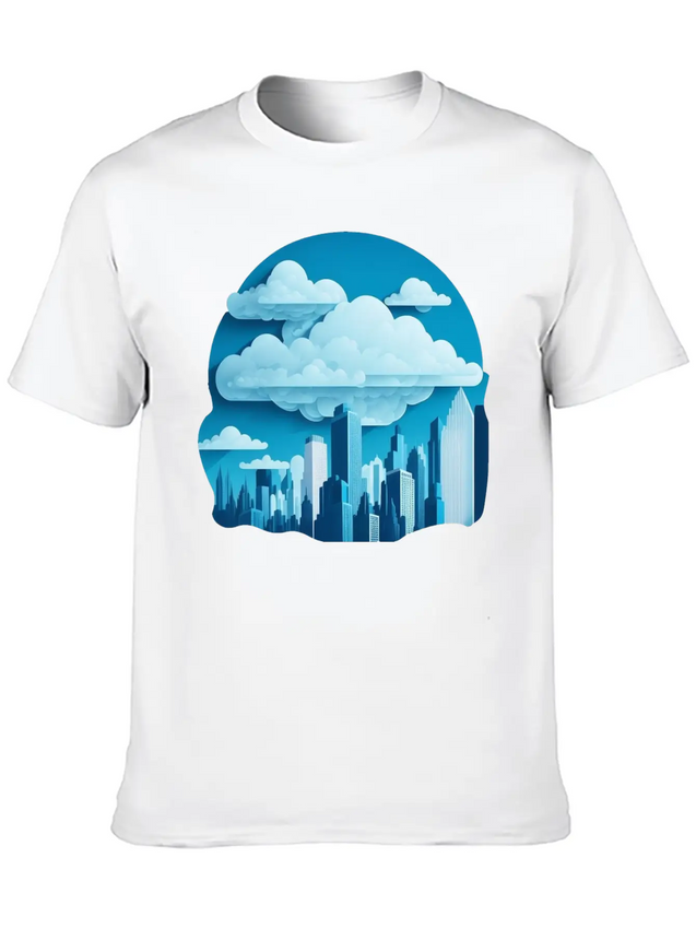 A Cityscape Made Of Clouds. Lightweight Cotton T-Shirt – Daily Comfort Graphic Shirt