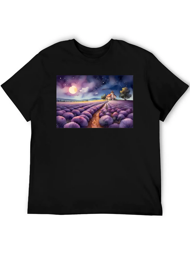 A Path Through A Field Of Lavender In Watercolor Lightweight Cotton T-Shirt – Daily Comfort Graphic Shirt