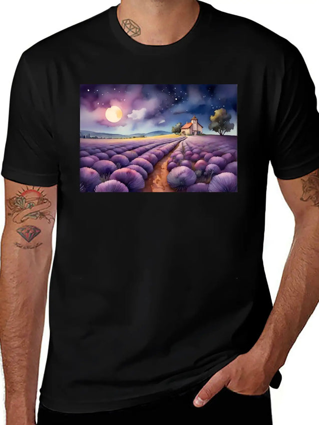 A Path Through A Field Of Lavender In Watercolor Lightweight Cotton T-Shirt – Daily Comfort Graphic Shirt