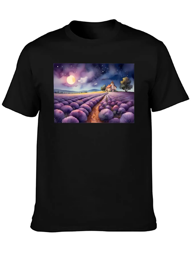 A Path Through A Field Of Lavender In Watercolor Lightweight Cotton T-Shirt – Daily Comfort Graphic Shirt
