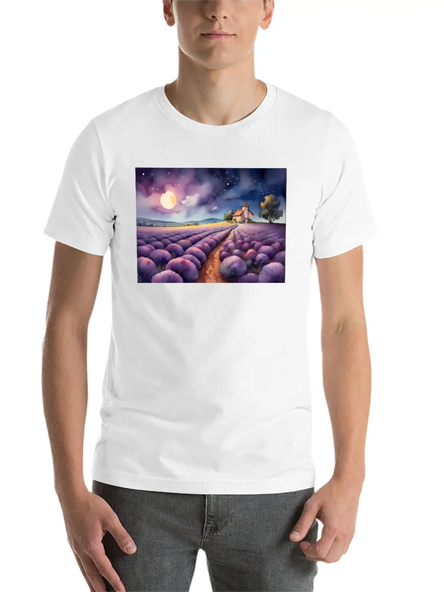 A Path Through A Field Of Lavender In Watercolor Lightweight Cotton T-Shirt – Daily Comfort Graphic Shirt