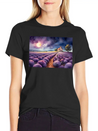 A Path Through A Field Of Lavender In Watercolor Lightweight Cotton T-Shirt – Daily Comfort Graphic Shirt