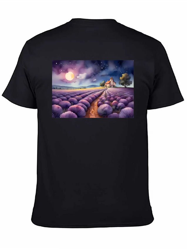 A Path Through A Field Of Lavender In Watercolor Lightweight Cotton T-Shirt – Daily Comfort Graphic Shirt