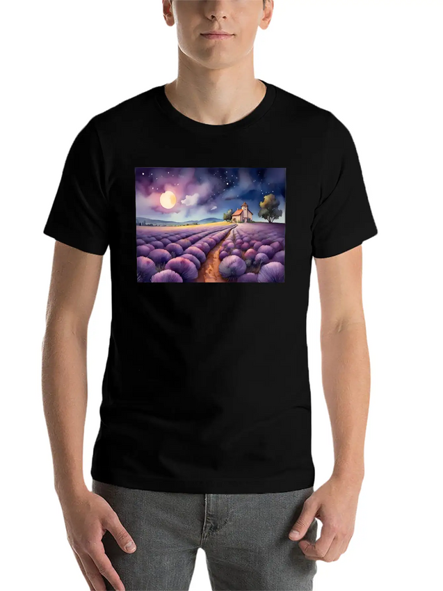 A Path Through A Field Of Lavender In Watercolor Lightweight Cotton T-Shirt – Daily Comfort Graphic Shirt