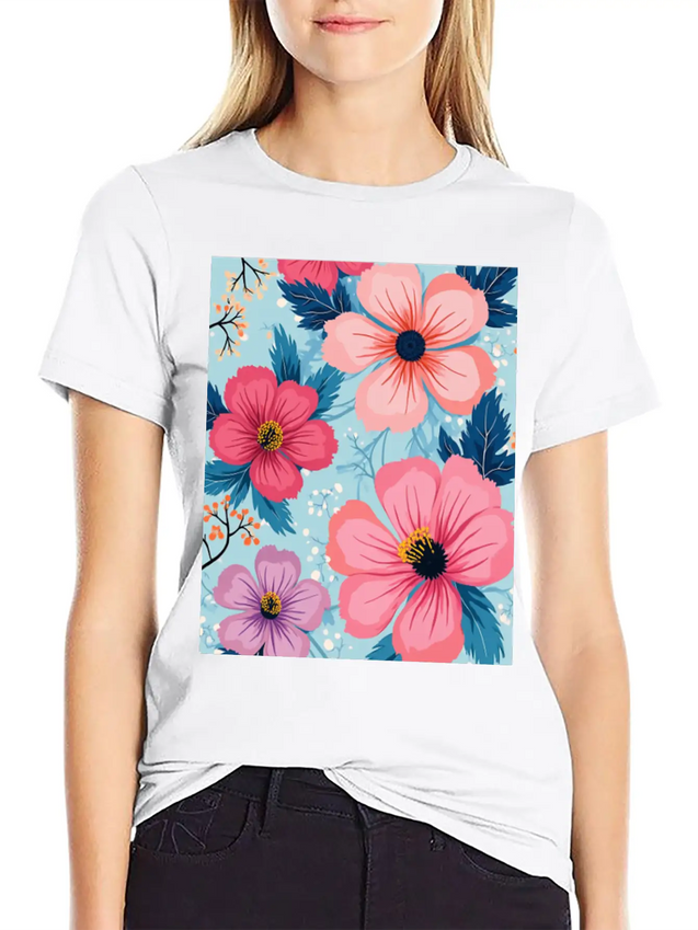A Vibrant And Modern Graphic Floral Design Feat Lightweight Cotton T-Shirt – Daily Comfort Graphic Shirt