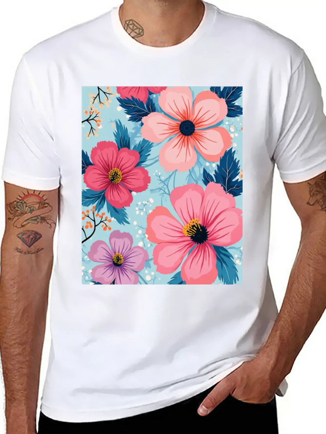 A Vibrant And Modern Graphic Floral Design Feat Lightweight Cotton T-Shirt – Daily Comfort Graphic Shirt