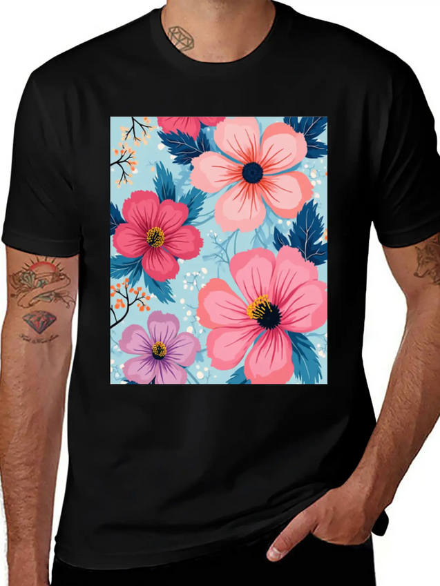 A Vibrant And Modern Graphic Floral Design Feat Lightweight Cotton T-Shirt – Daily Comfort Graphic Shirt