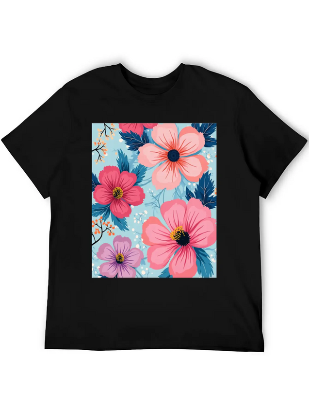 A Vibrant And Modern Graphic Floral Design Feat Lightweight Cotton T-Shirt – Daily Comfort Graphic Shirt