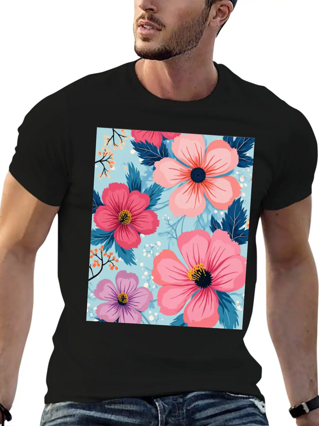 A Vibrant And Modern Graphic Floral Design Feat Lightweight Cotton T-Shirt – Daily Comfort Graphic Shirt