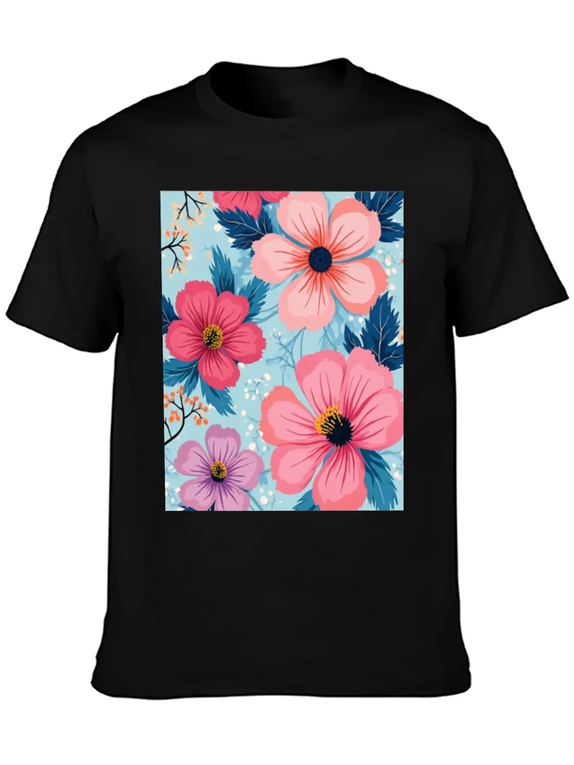 A Vibrant And Modern Graphic Floral Design Feat Lightweight Cotton T-Shirt – Daily Comfort Graphic Shirt