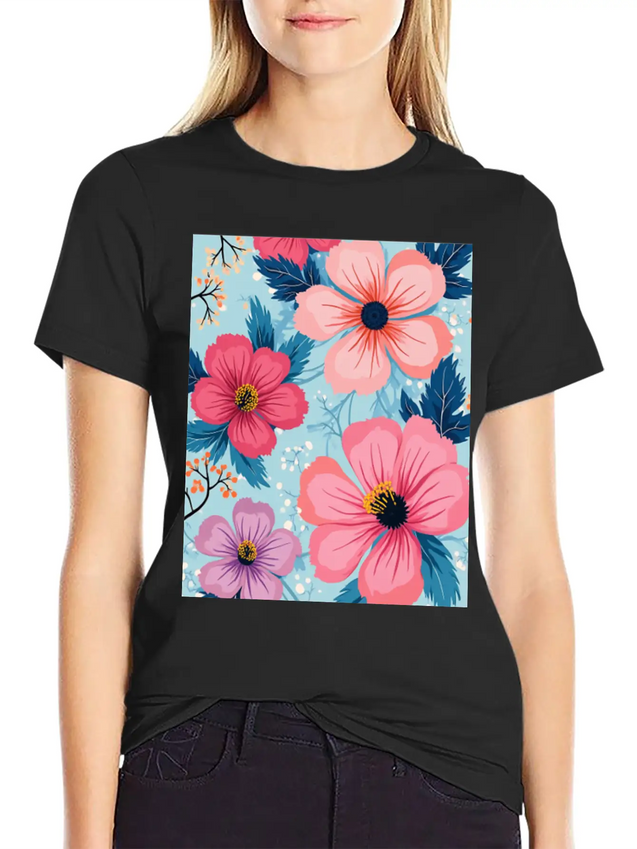 A Vibrant And Modern Graphic Floral Design Feat Lightweight Cotton T-Shirt – Daily Comfort Graphic Shirt