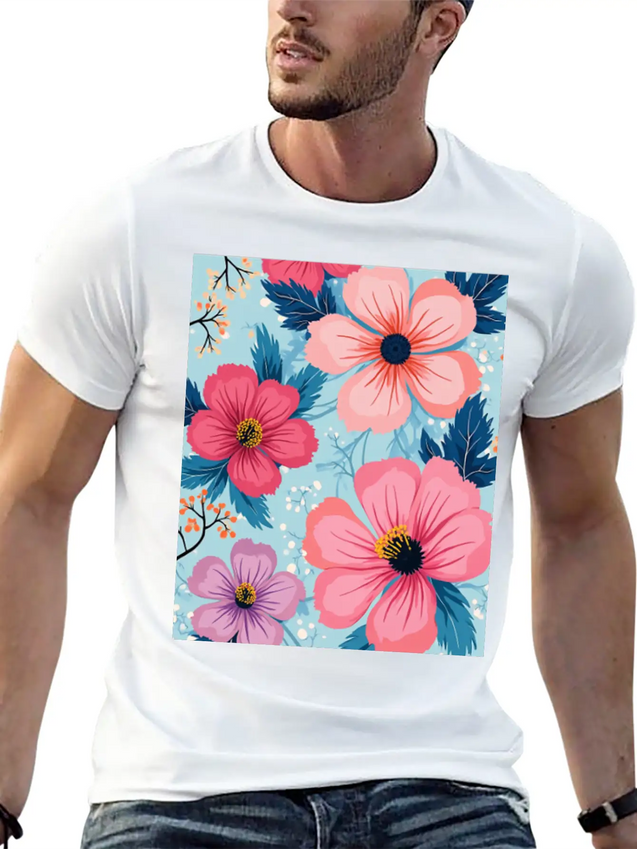 A Vibrant And Modern Graphic Floral Design Feat Lightweight Cotton T-Shirt – Daily Comfort Graphic Shirt