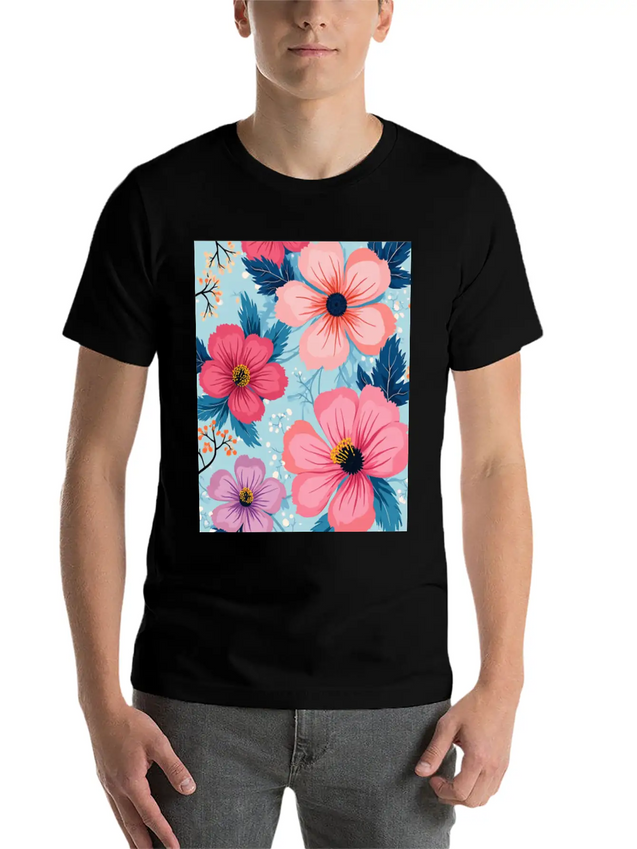 A Vibrant And Modern Graphic Floral Design Feat Lightweight Cotton T-Shirt – Daily Comfort Graphic Shirt