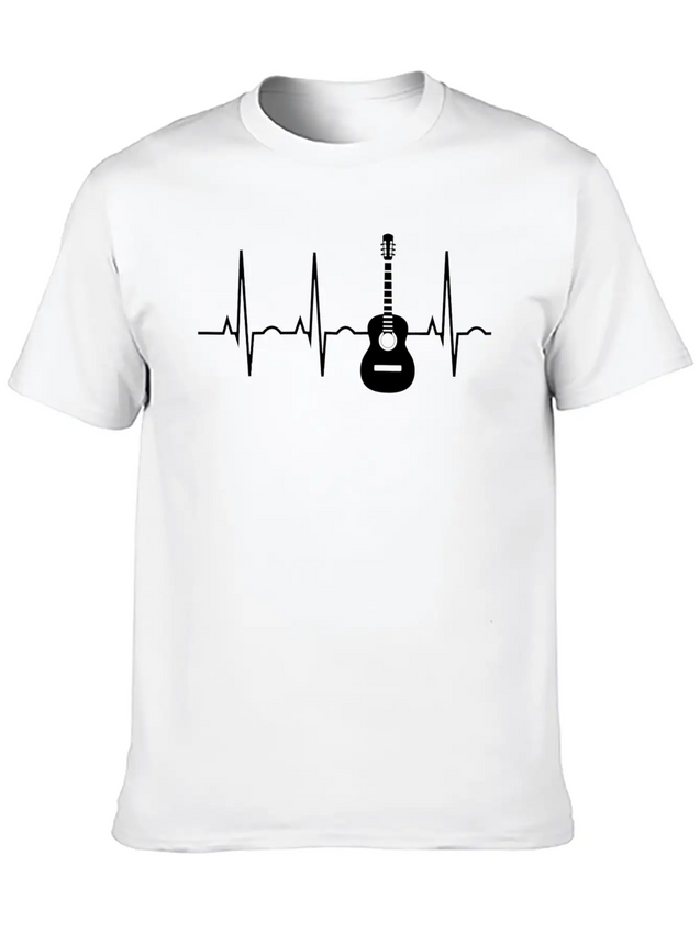 Acoustic Guitar Heartbea Guitar Musician Christmas Lightweight Cotton T-Shirt – Daily Comfort Graphic Shirt