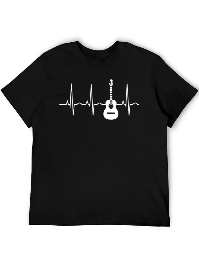 Acoustic Guitar Heartbea Guitar Musician Christmas Lightweight Cotton T-Shirt – Daily Comfort Graphic Shirt