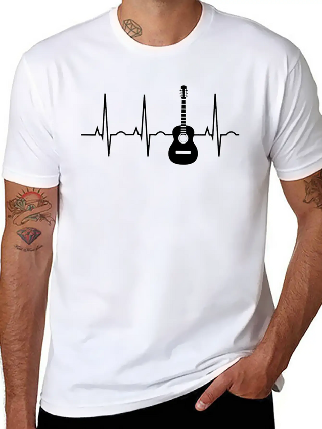 Acoustic Guitar Heartbea Guitar Musician Christmas Lightweight Cotton T-Shirt – Daily Comfort Graphic Shirt