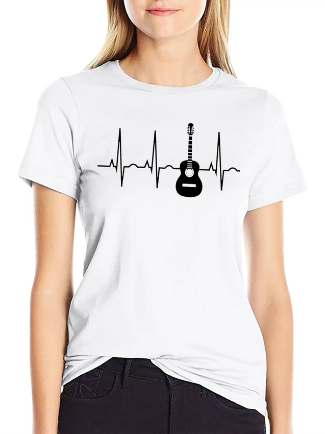 Acoustic Guitar Heartbea Guitar Musician Christmas Lightweight Cotton T-Shirt – Daily Comfort Graphic Shirt