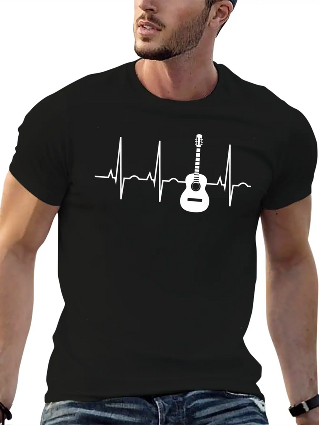 Acoustic Guitar Heartbea Guitar Musician Christmas Lightweight Cotton T-Shirt – Daily Comfort Graphic Shirt