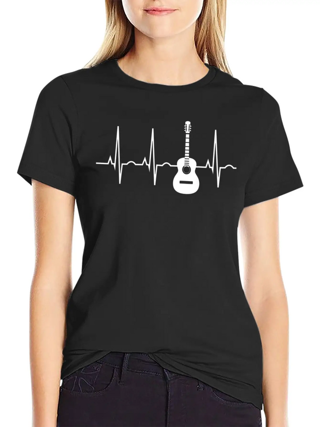 Acoustic Guitar Heartbea Guitar Musician Christmas Lightweight Cotton T-Shirt – Daily Comfort Graphic Shirt