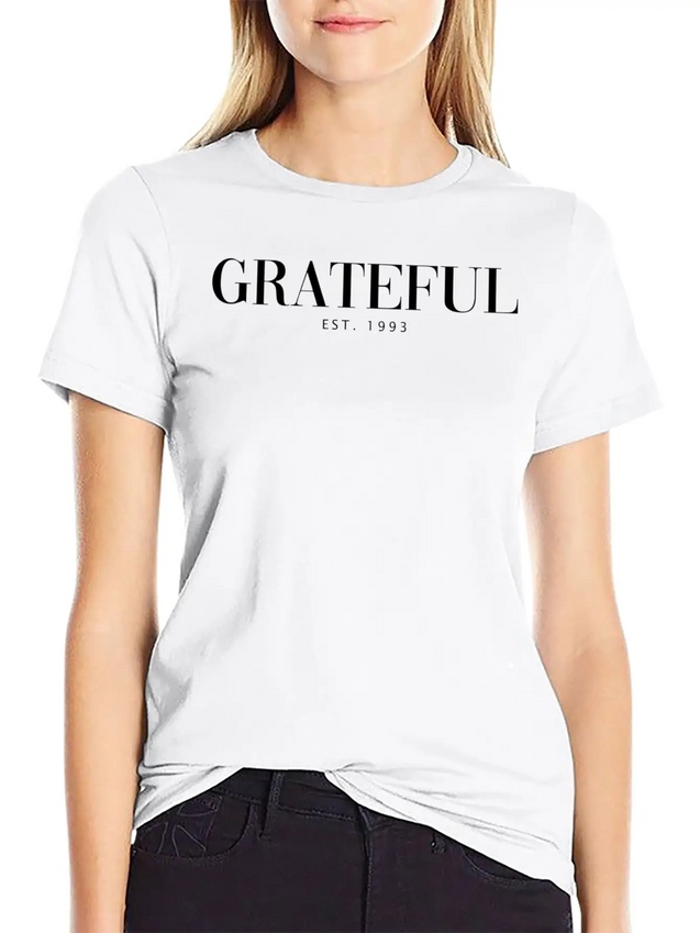Add To Cart Grateful Letter Lightweight Cotton T-Shirt – Daily Comfort Graphic Shirt
