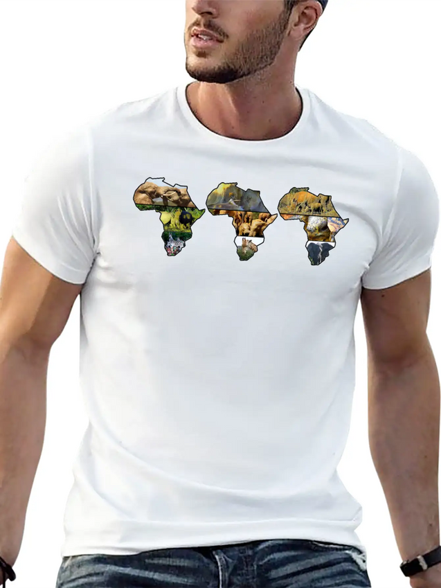 Africa Wildlife Continent Collage Trio Lightweight Cotton T-Shirt – Daily Comfort Graphic Shirt