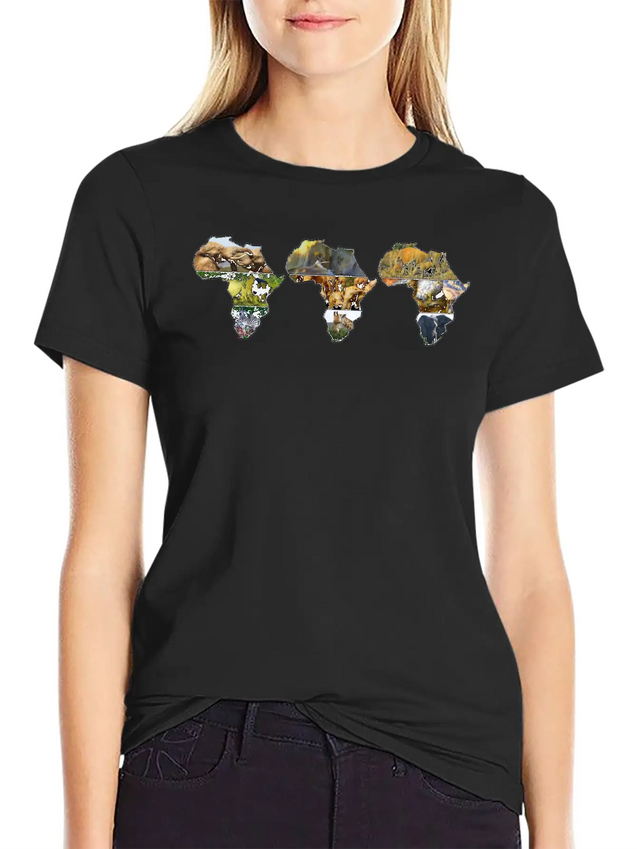 Africa Wildlife Continent Collage Trio Lightweight Cotton T-Shirt – Daily Comfort Graphic Shirt
