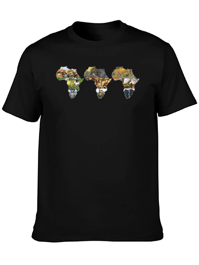 Africa Wildlife Continent Collage Trio Lightweight Cotton T-Shirt – Daily Comfort Graphic Shirt