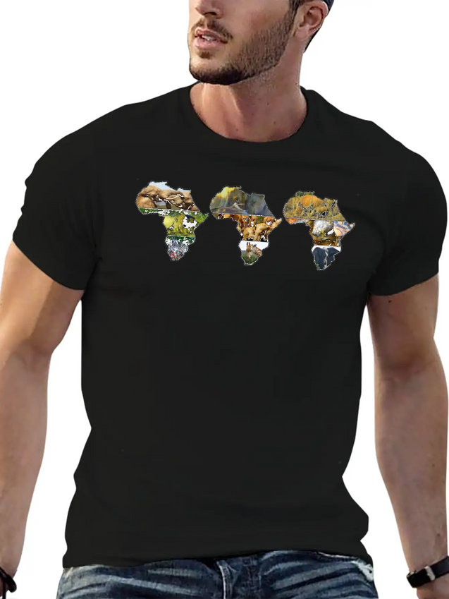 Africa Wildlife Continent Collage Trio Lightweight Cotton T-Shirt – Daily Comfort Graphic Shirt