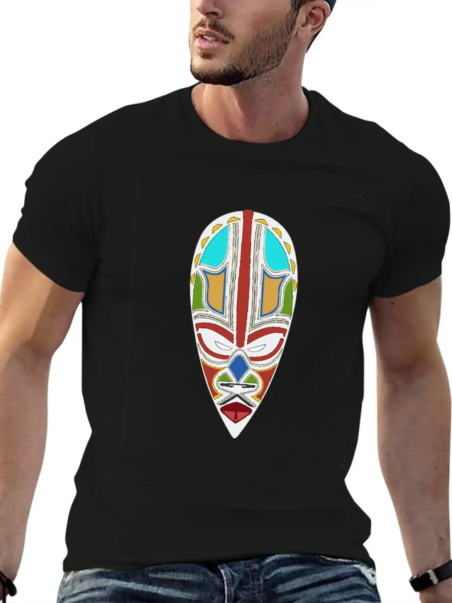 African Tribal Mask Lightweight Cotton T-Shirt – Daily Comfort Graphic Shirt
