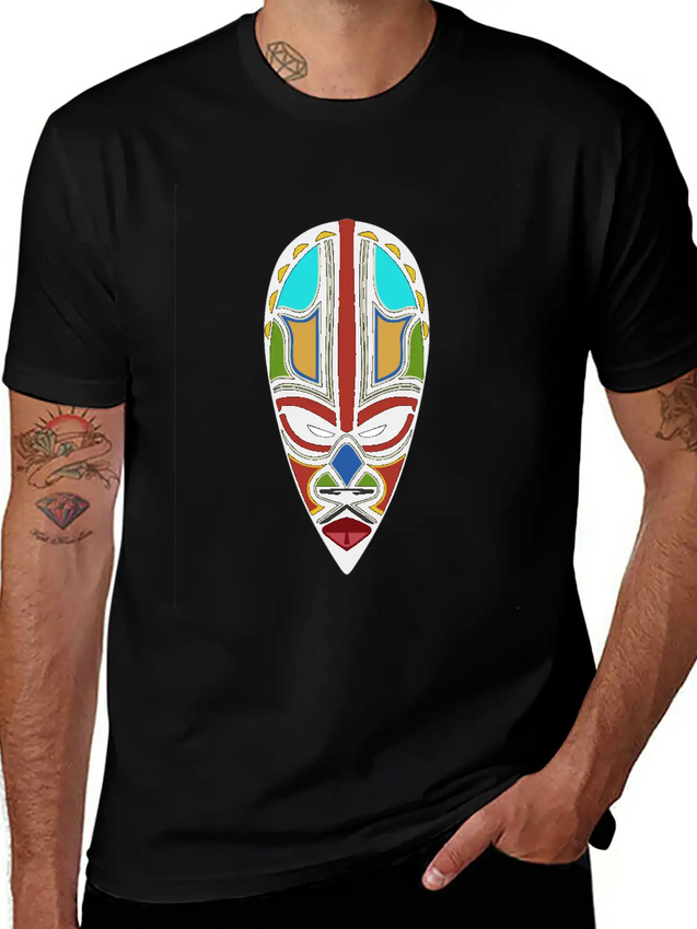 African Tribal Mask Lightweight Cotton T-Shirt – Daily Comfort Graphic Shirt